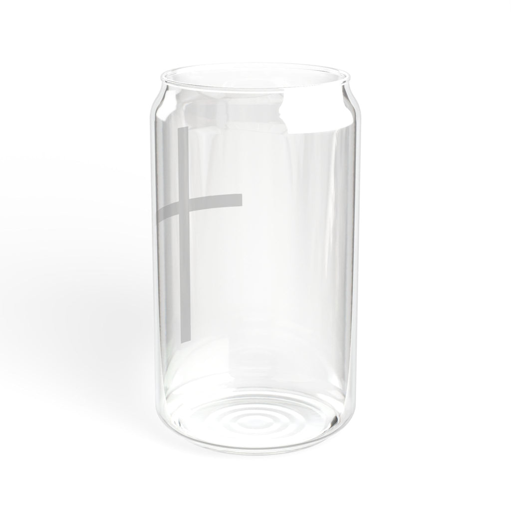 Minimalist Black Cross with Red Teardrop Sipper Glass