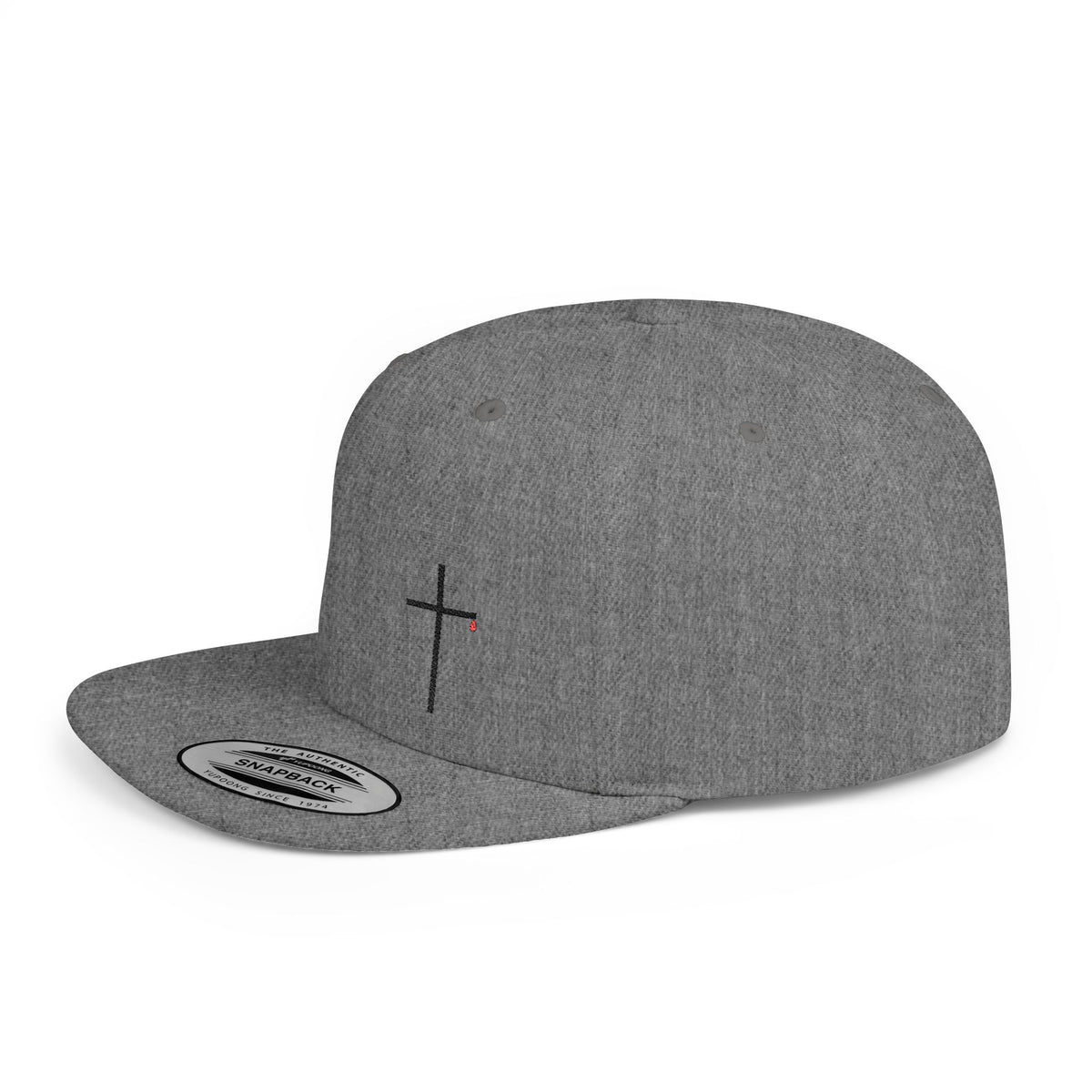 Embroidered Cross Snapback Hat — Minimal Christian Flat Bill Cap