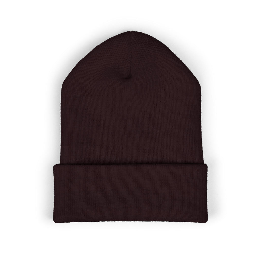 Embroidered Gold Cross Cuffed Beanie — Minimal Faith Winter Hat