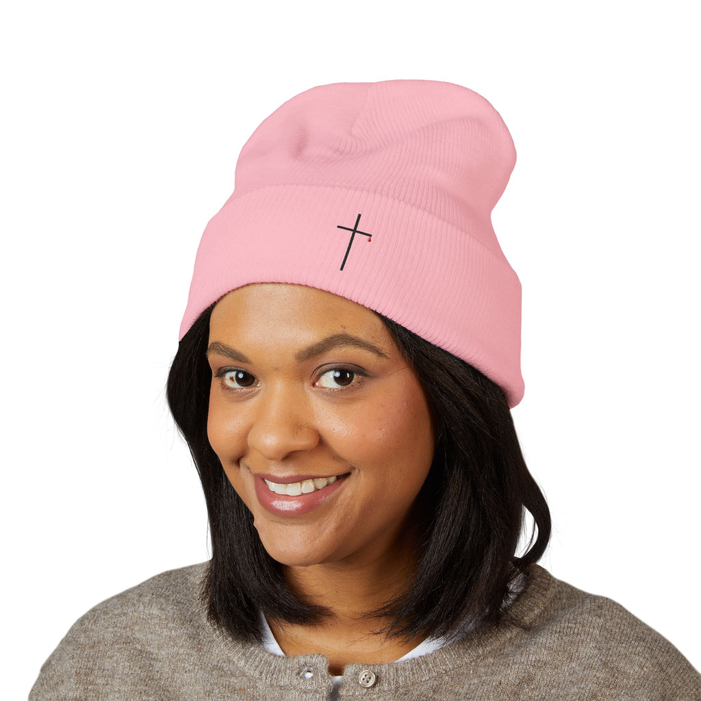 Embroidered Minimal Cross Cuffed Beanie