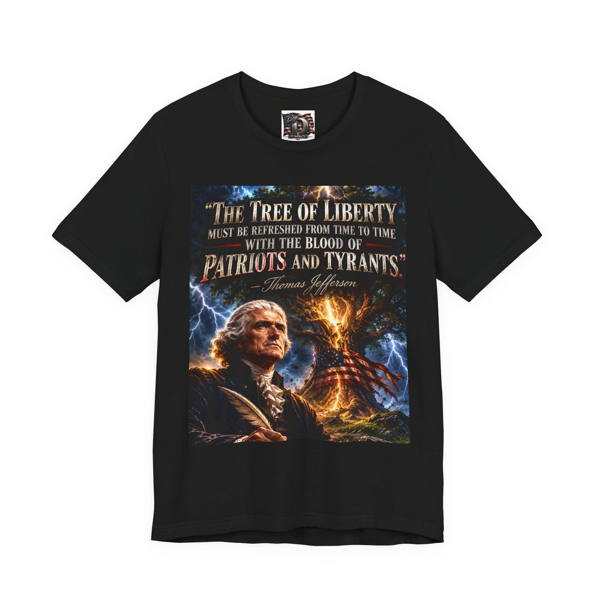Tree of Liberty quote Tee | George Washington portrait, lightning, dramatic patriotic design