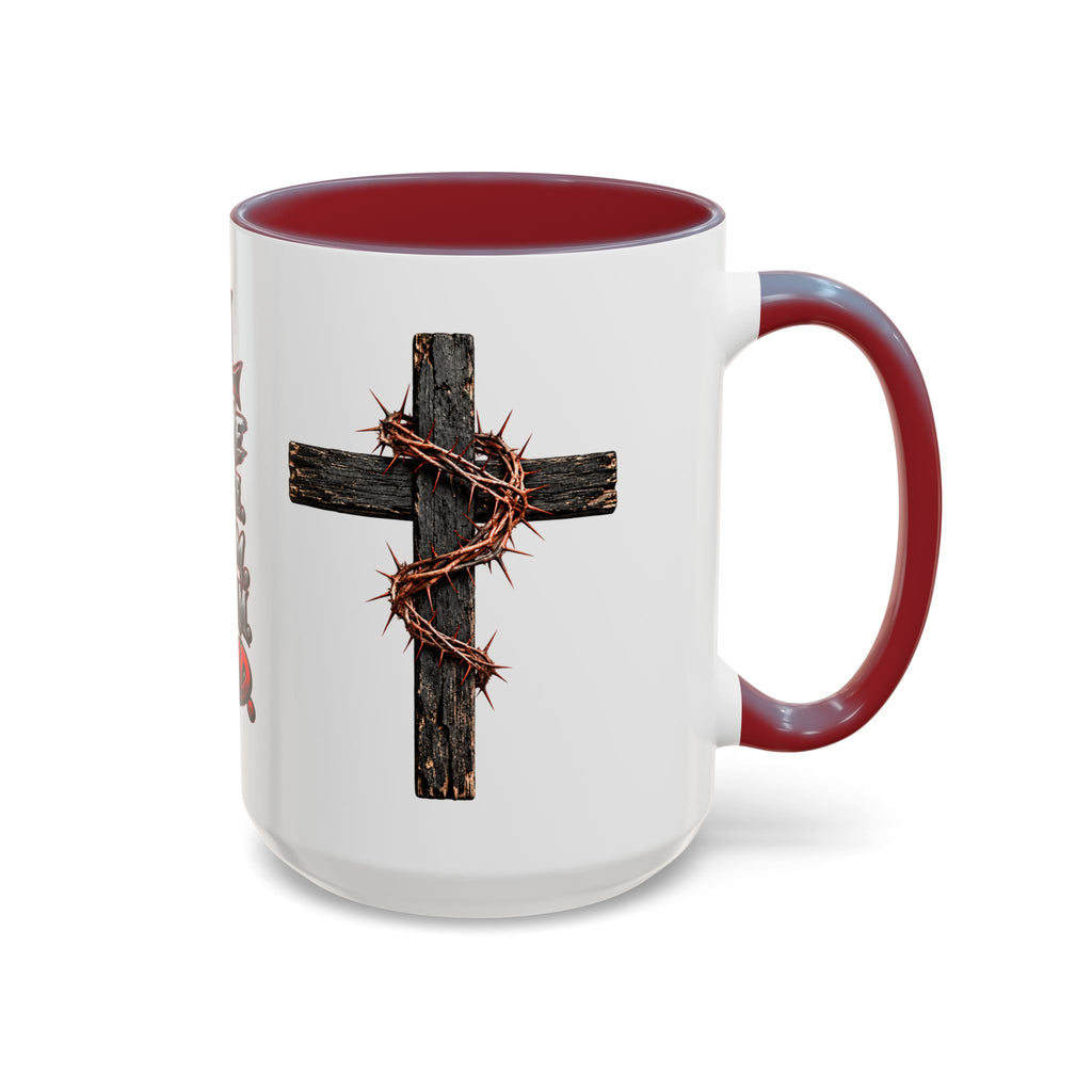 Christian Faith Mug – “Evil Never Killed Me” Cross Coffee Mug