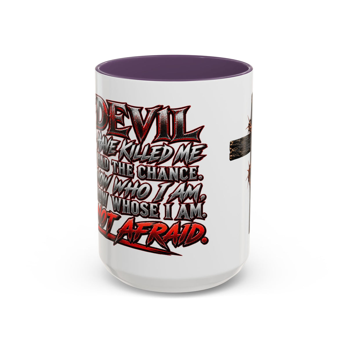 Christian Faith Mug – “Evil Never Killed Me” Cross Coffee Mug