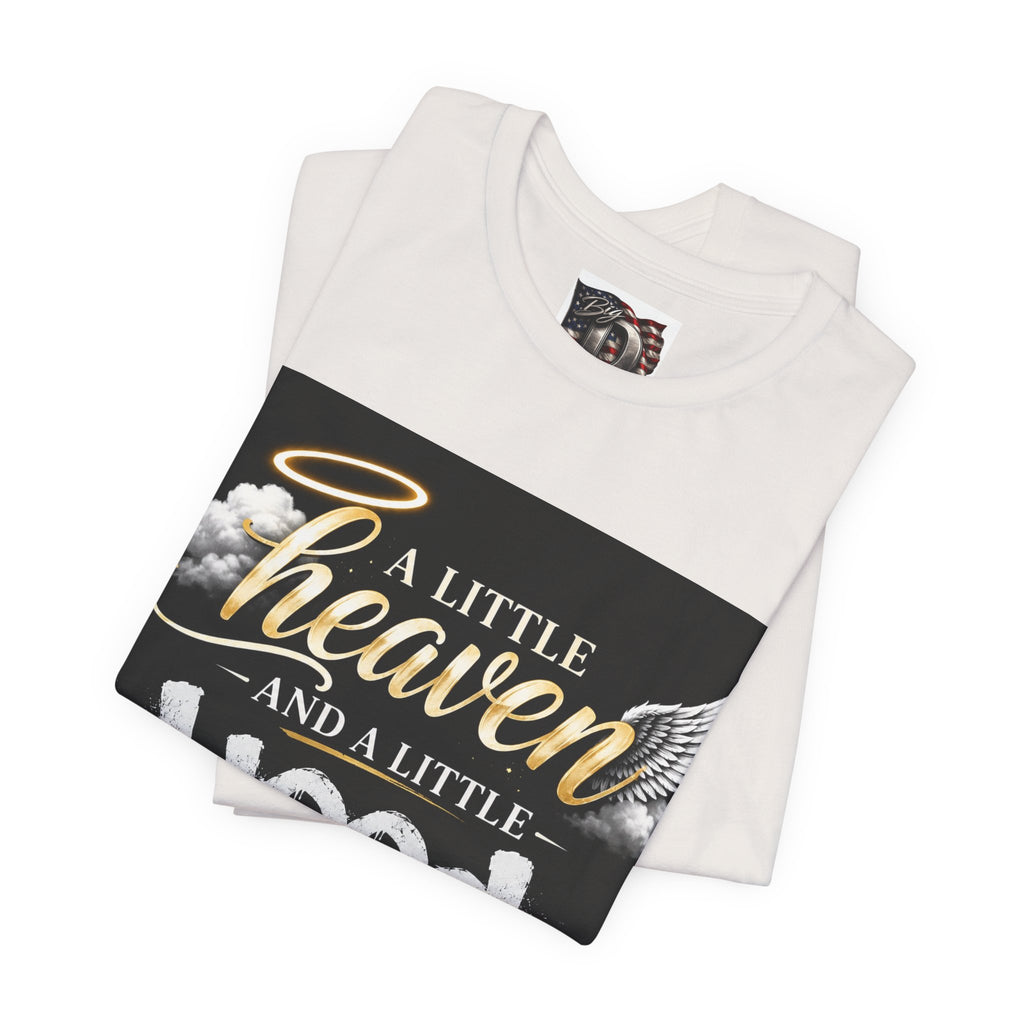 A Little Heaven and a Little Hood T-Shirt | Script Angel Wings Graphic, Bold Street Quote