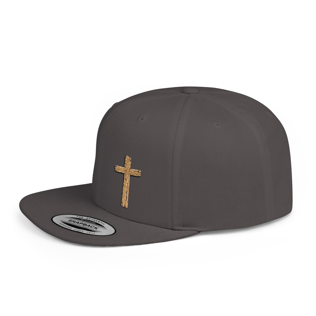 Gold Glitter Cross Flat Bill Snapback Hat