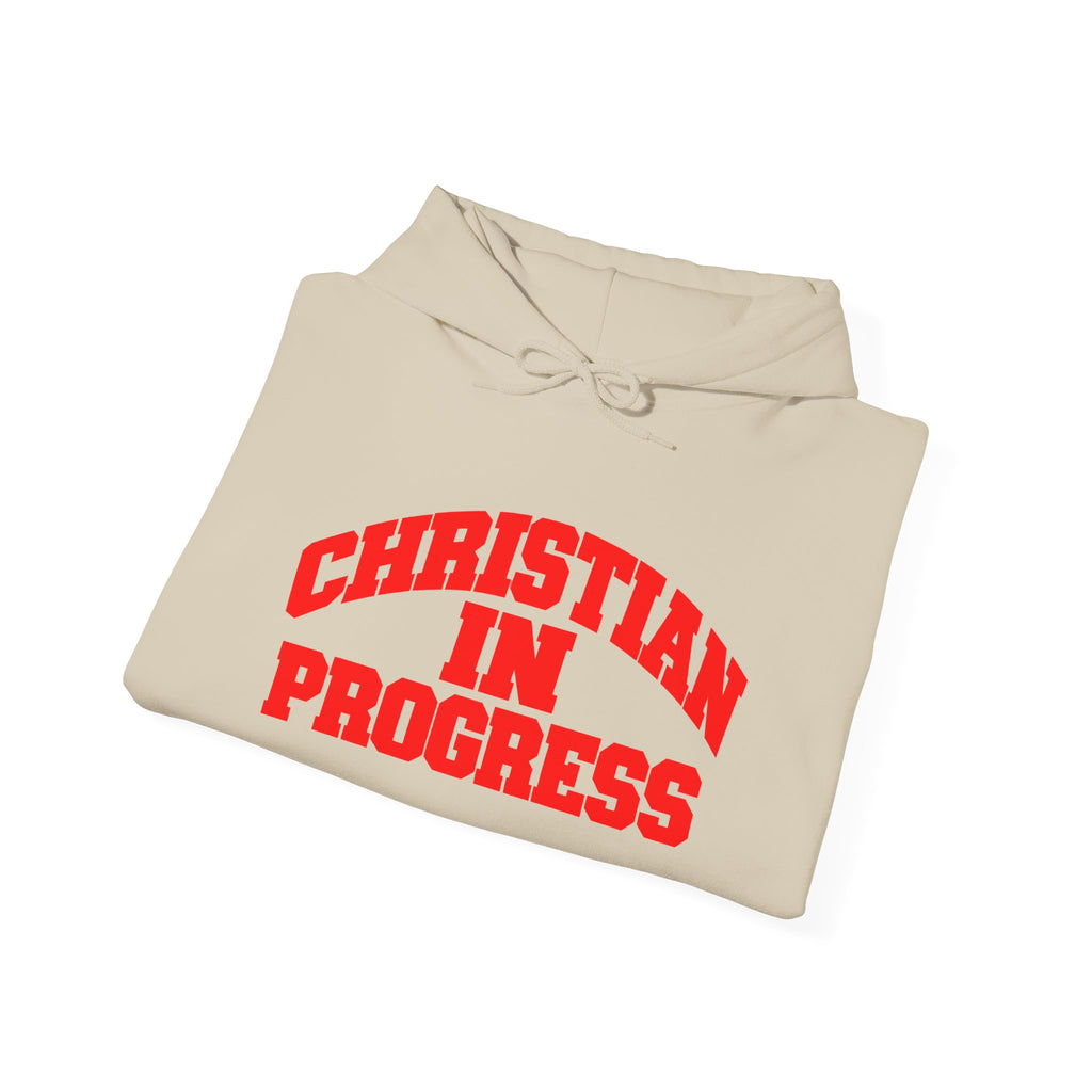 Christian In Progress hoodie | Faith Script Front, Heaven Graphic Back