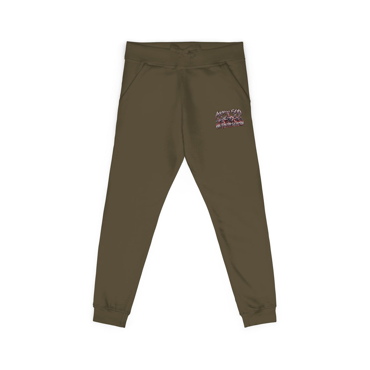 Embroidered Olive Fleece Sweatpants — Floral Patch Comfort Joggers