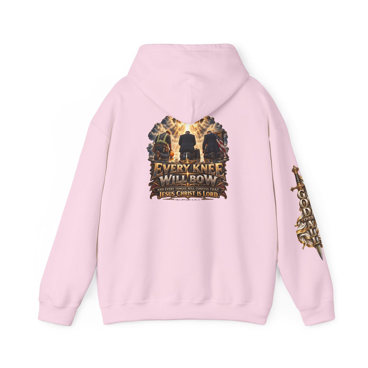 Religious Hoodie — “Every Knee Will Bow / One God, One Salvation” Christian Pullover
