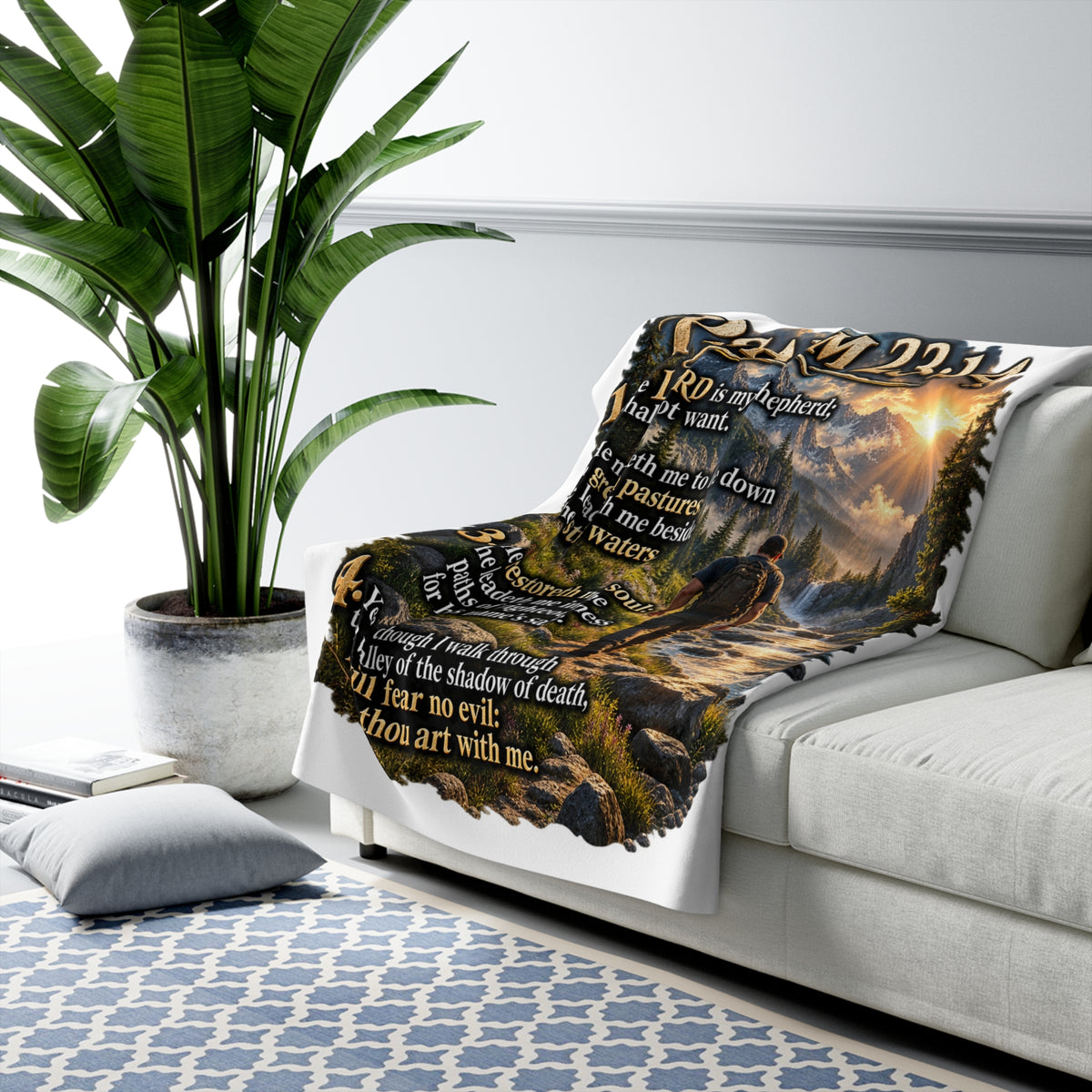 Psalm 23:1-4 Sherpa Fleece Blanket – Christian Scripture Gift