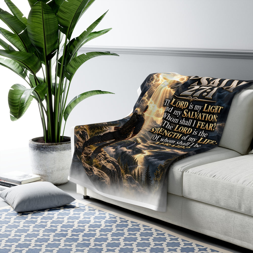 Psalm 27:1 Sherpa Fleece Blanket – Christian Scripture Throw