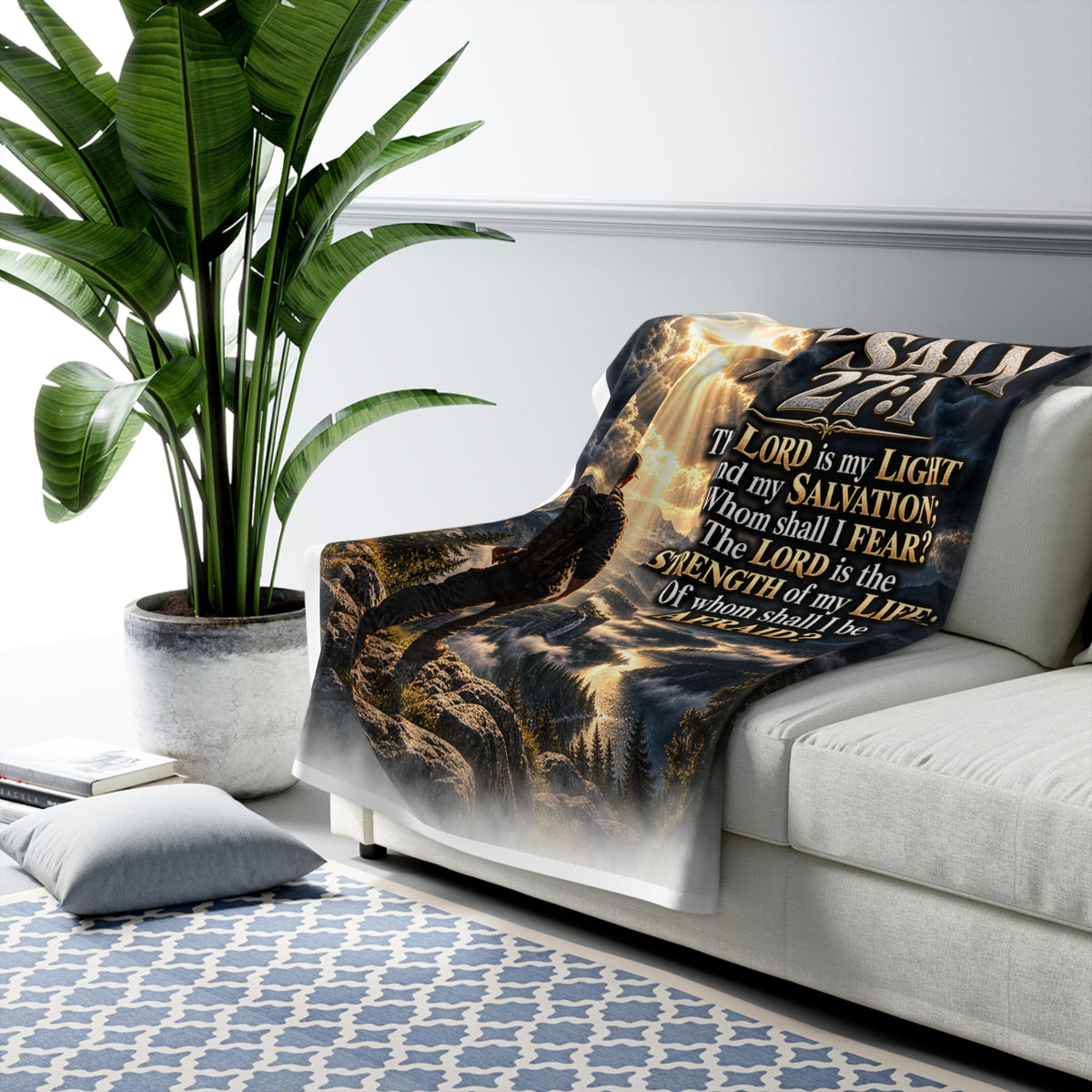 Psalm 27:1 Sherpa Fleece Blanket – Christian Scripture Throw