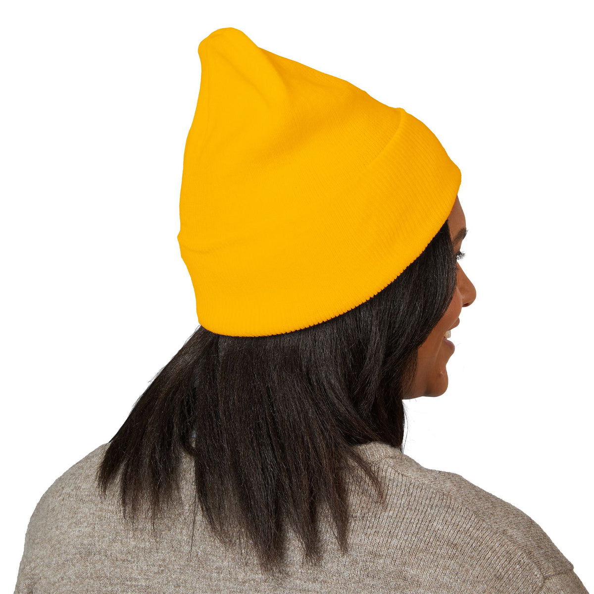 Embroidered Gold Cross Cuffed Beanie — Minimal Faith Winter Hat