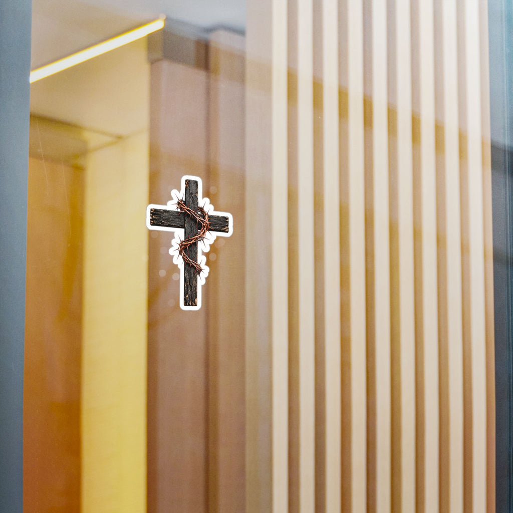 Cross and Crown of Thorns Kiss-Cut Vinyl Decal