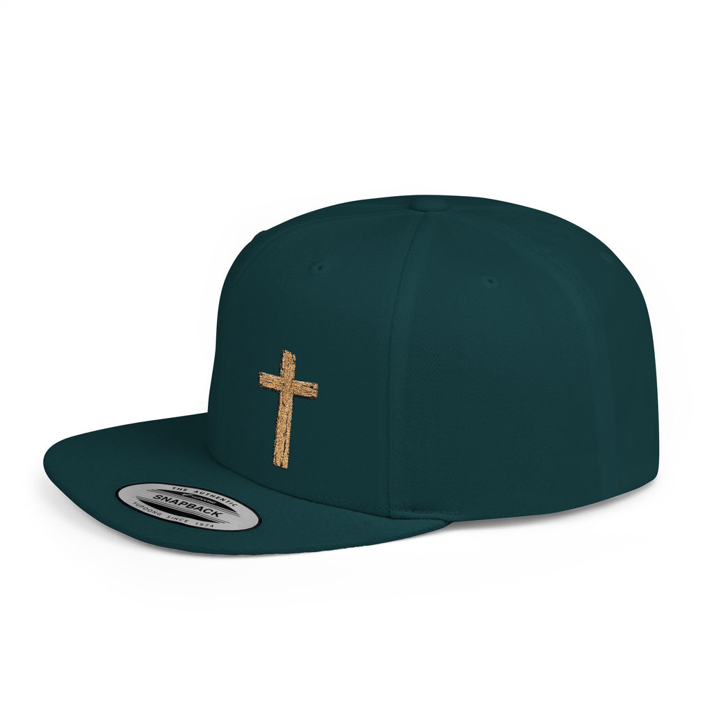 Gold Glitter Cross Flat Bill Snapback Hat
