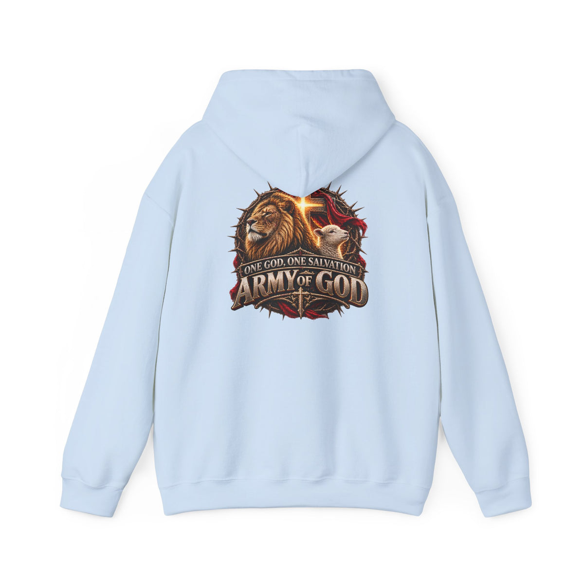 Army of God Hoodie — One God One Salvation Lion & Cross Christian Graphic Sweatshirt
