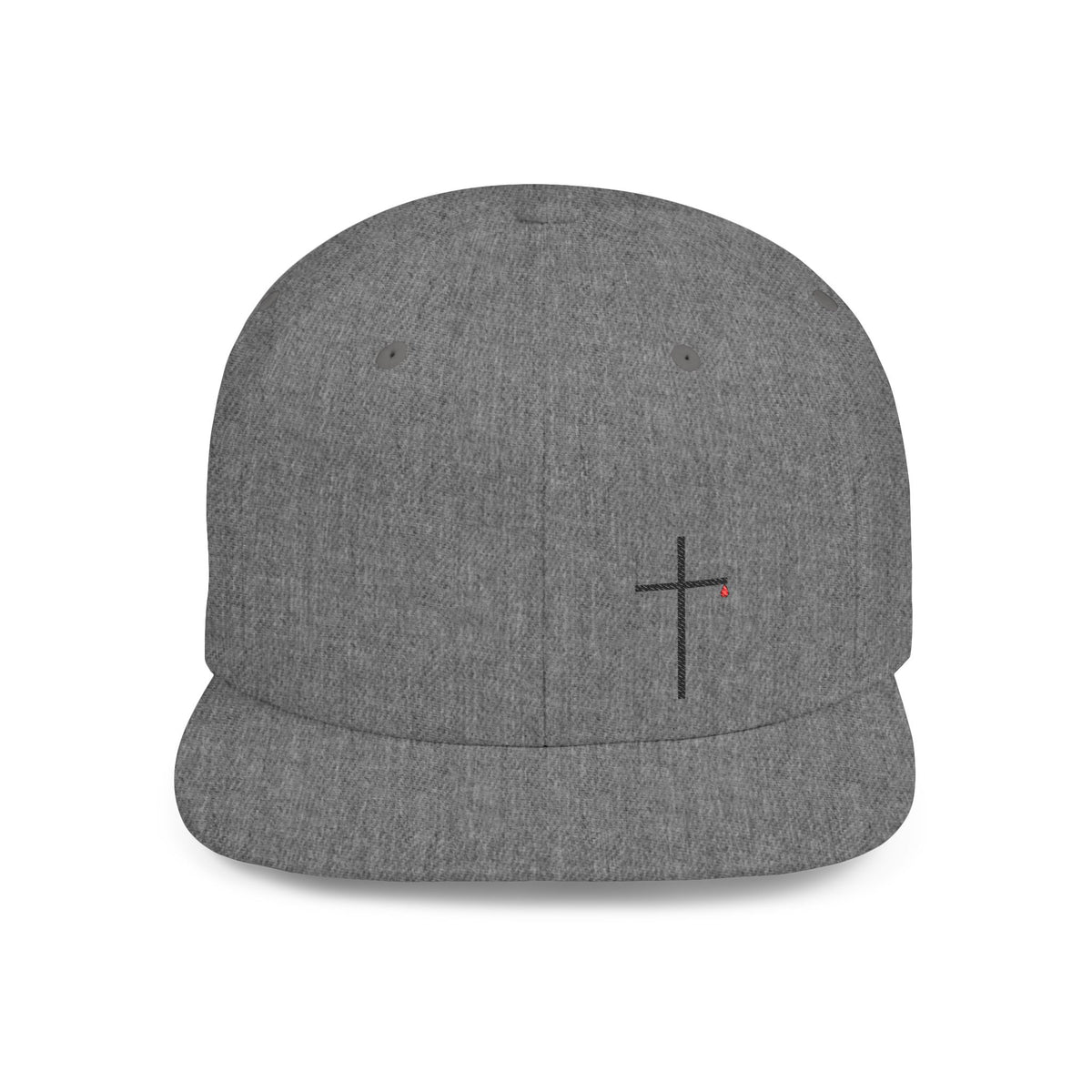 Embroidered Cross Snapback Hat — Minimal Christian Flat Bill Cap