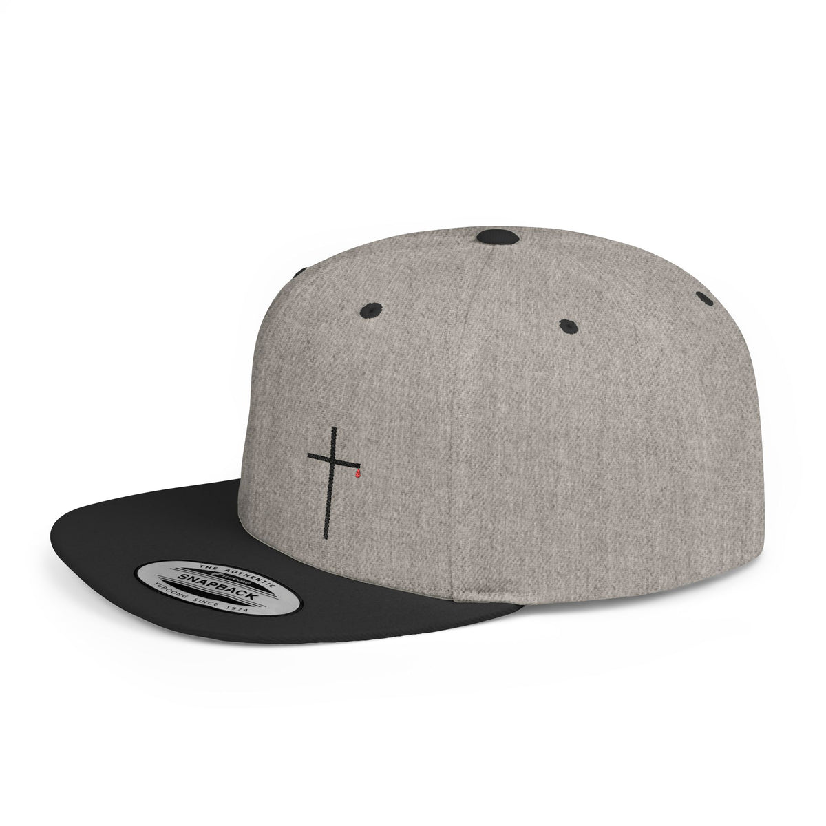Embroidered Cross Snapback Hat — Minimal Christian Flat Bill Cap